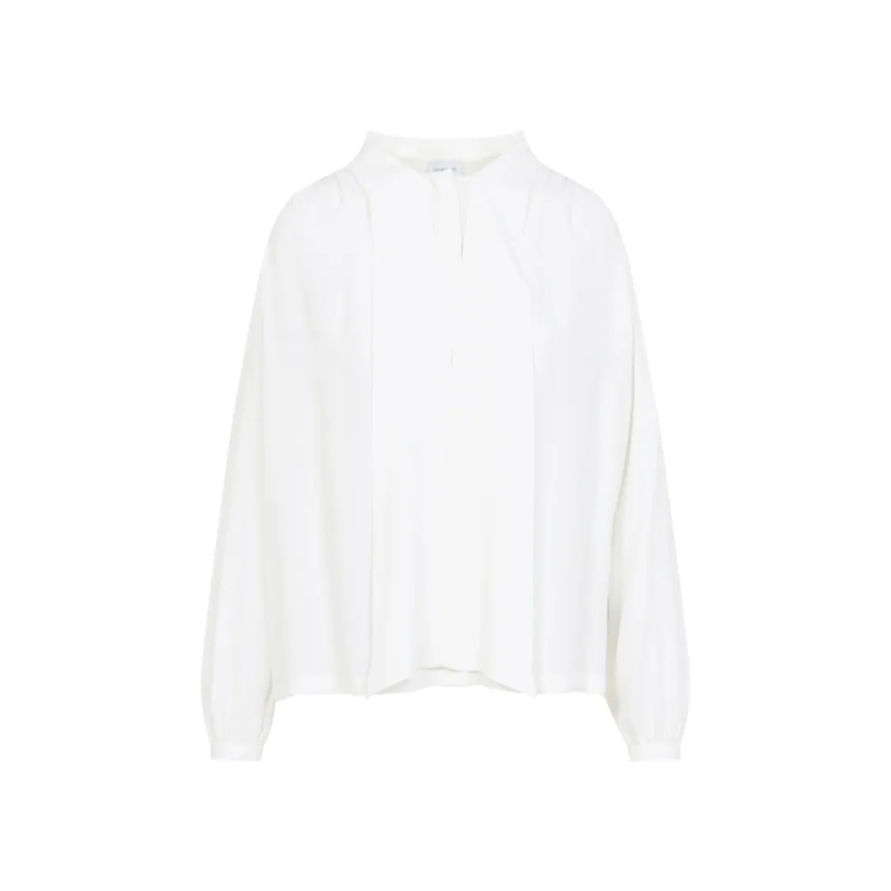 Giambattista Valli Chemise High Neck Acrylic-Silk Blend Shirt With Pleating White