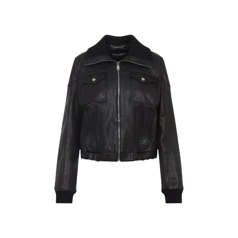 Dolce&Gabbana Overgangsjas Cropped Black Lamb Leather Jacket Black