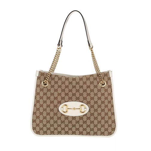 Gucci Medium Horsebit Shopping Bag Leather Ebony/White Tote
