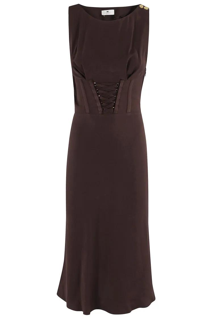 Thumbnail - Elisabetta Franchi - Midi Dress With Corset Effect - Größe 42 - schwarz