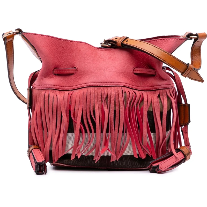 Burberry Sac à bandoulière Small Mega Check Canvas and Suede Fringe Belgrove  rot