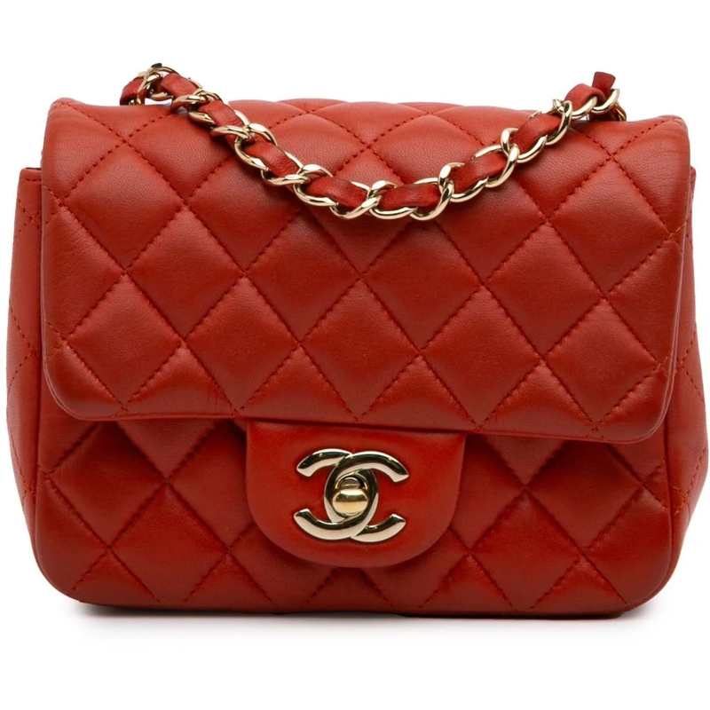 Chanel Sac à bandoulière Mini Square Classic Lambskin Single Flap orange
