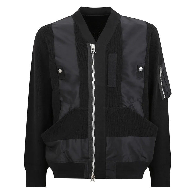 Sacai  Ribbed Technical Jacket With Mixed Fabrics Black