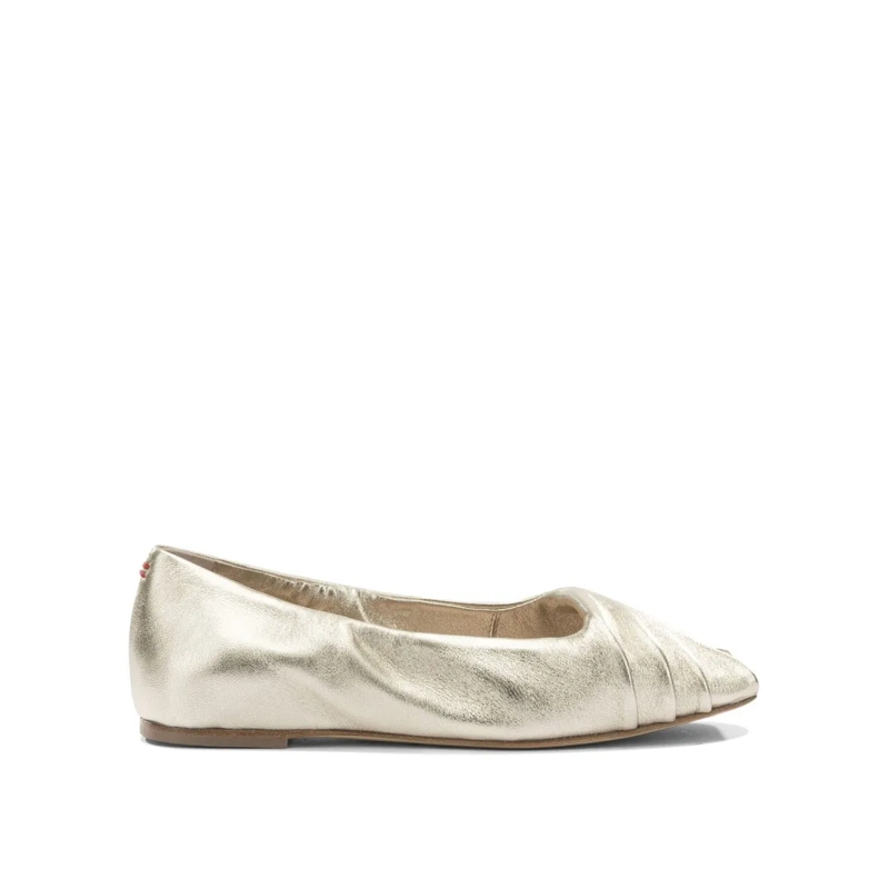 Halmanera Ballerines Gold Leather Ballerinas With Pleated Detailing Neutrals