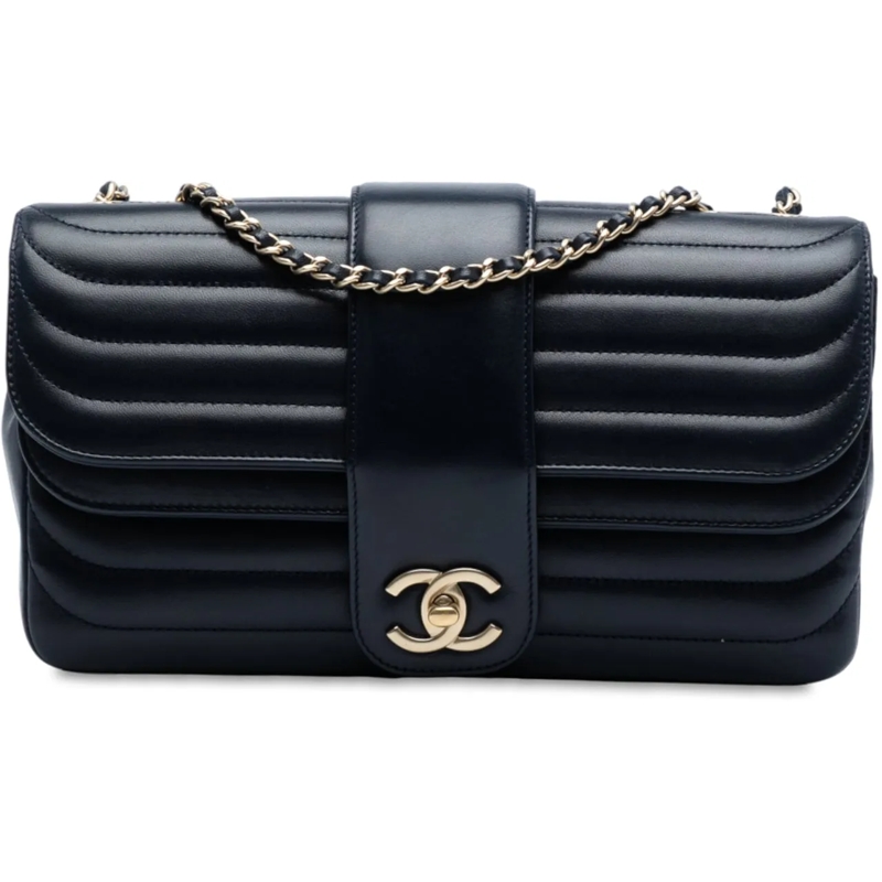 Chanel Sac à bandoulière CC Horizontal Quilted Lambskin Double Flap blau