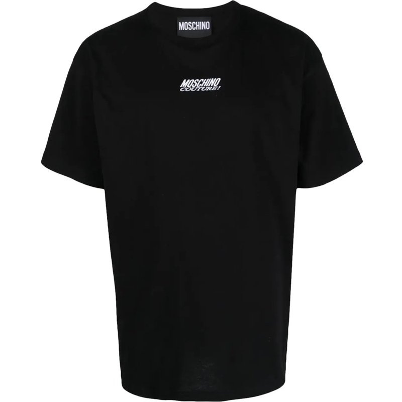 Moschino Legeres Oberteil Moschino logo-embroidered cotton T-shirt schwarz