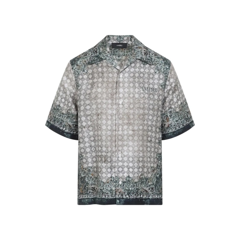 Amiri Overhemd Silk Shirt With Intricate Paisley And Geometric Pa Grey