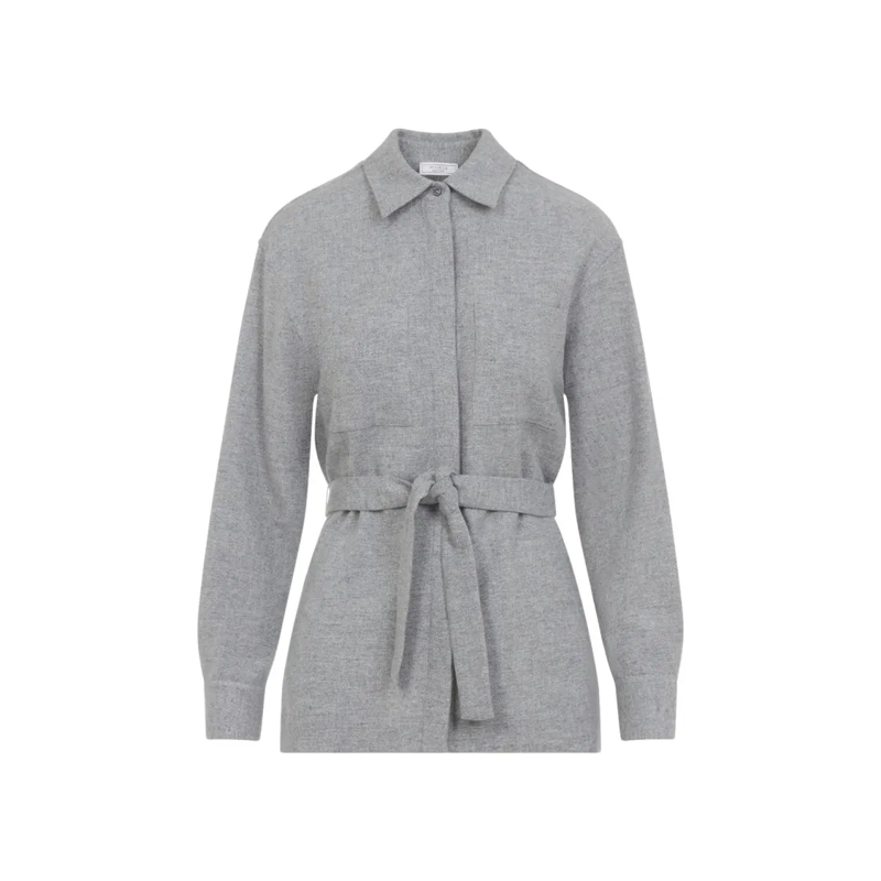 Peserico Overhemd Light Grey Wool Blend Shirt With Classic Collar An Grey