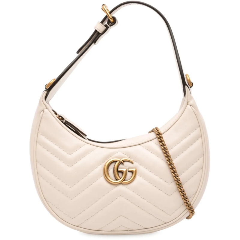 Gucci Sac à bandoulière Mini GG Marmont Half Moon Bag weiß