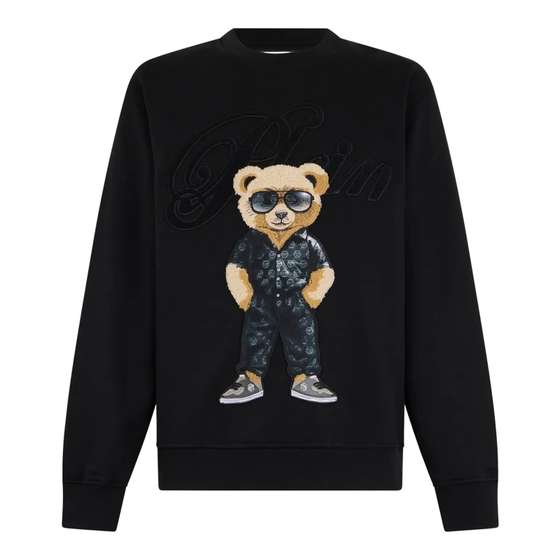 Philipp Plein Top Round Neck Sweatshirt Teddy schwarz