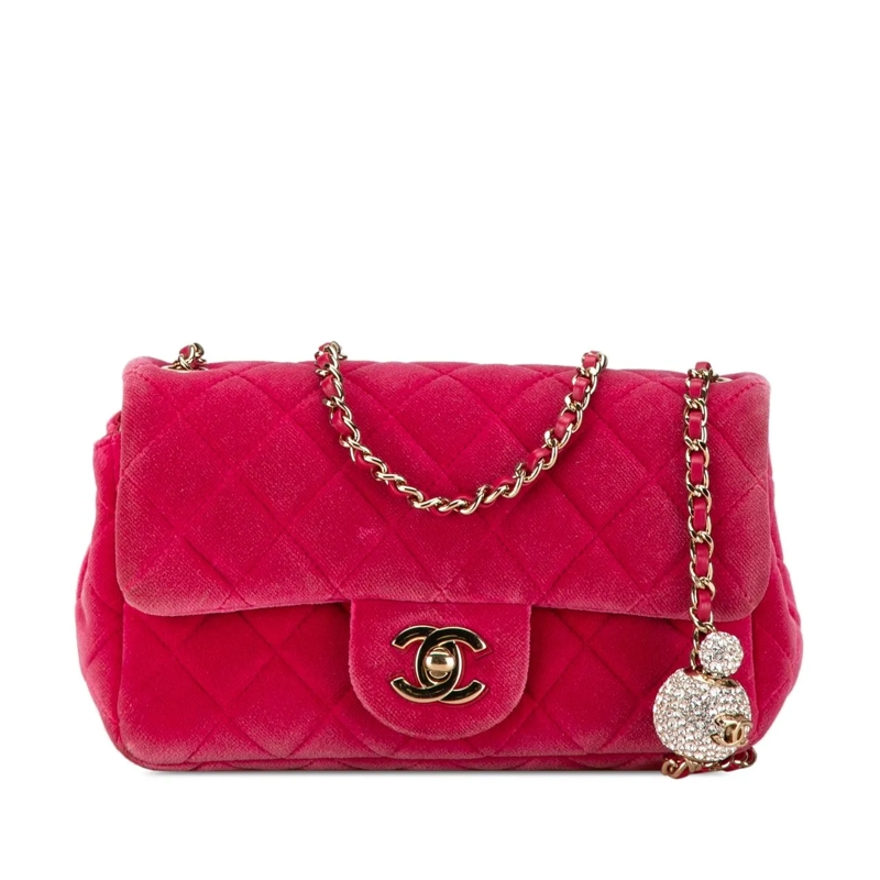 Chanel Sac à bandoulière Mini Quilted Velvet Pearl Crush Single Flap rose
