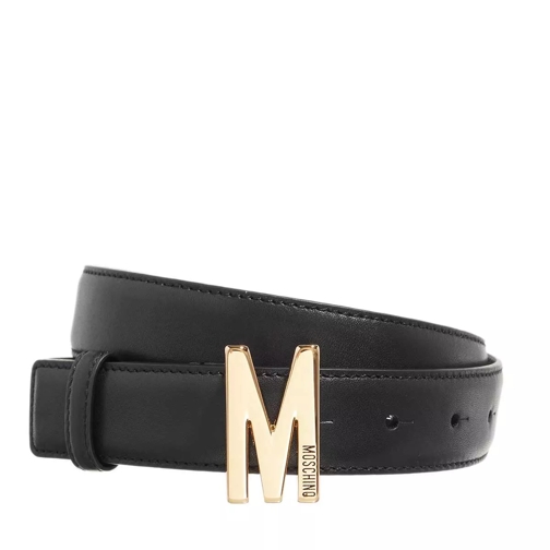 Moschino Logo Buckle Belt Smooth Leather Black/Gold Leather Belt
