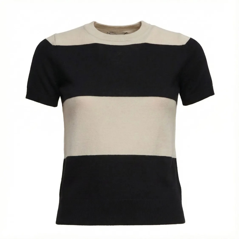 Max Mara T-shirt Beige Crewneck Knit Top Black