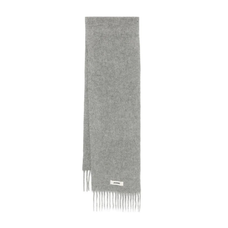 Jacquemus Écharpe légère Rectangular Scarf With Fringed Edges Grey