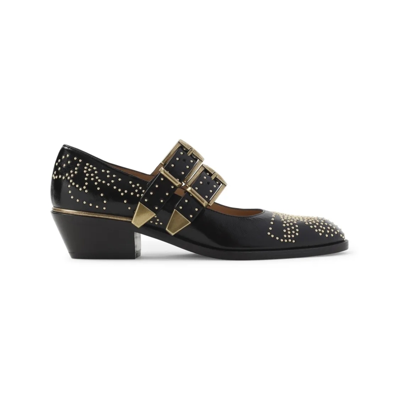 Chloé Escarpins Pointed Toe Pumps With Gold Buckle Accents Black