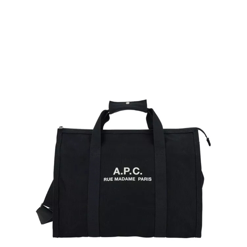 A.P.C. Black Gym Bag With Contrasting Logo Print In Cotto Black Duffeltas