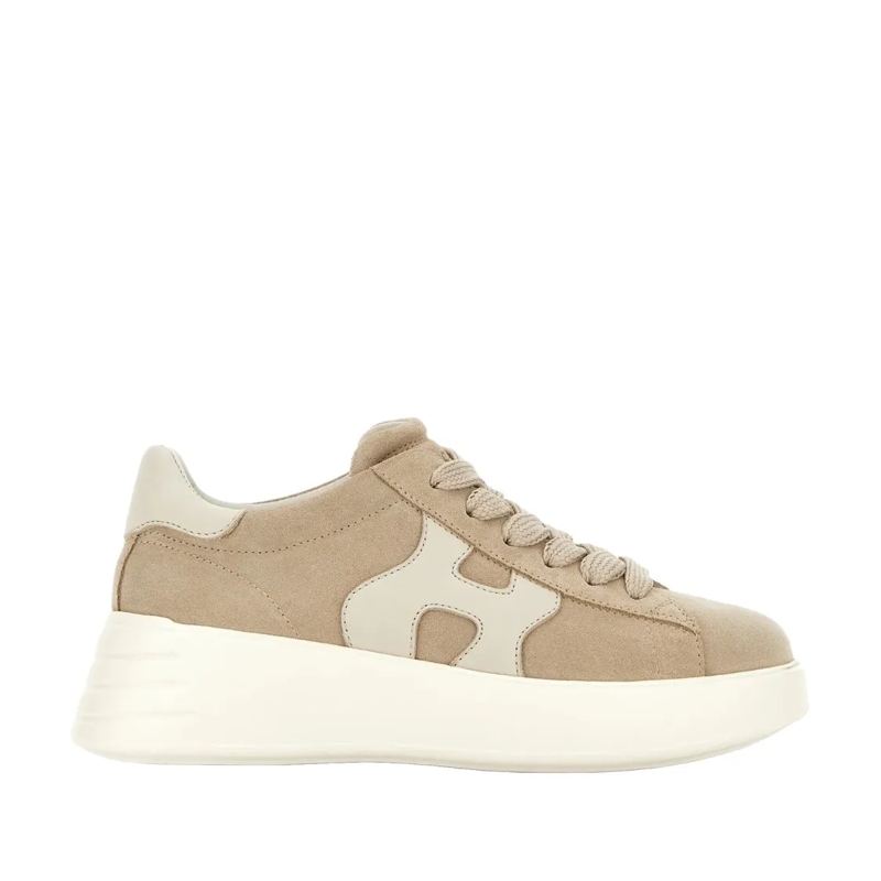 Hogan Lage-top sneaker Beige Suede Lace-Up Sneakers With Elevated Sole Neutrals