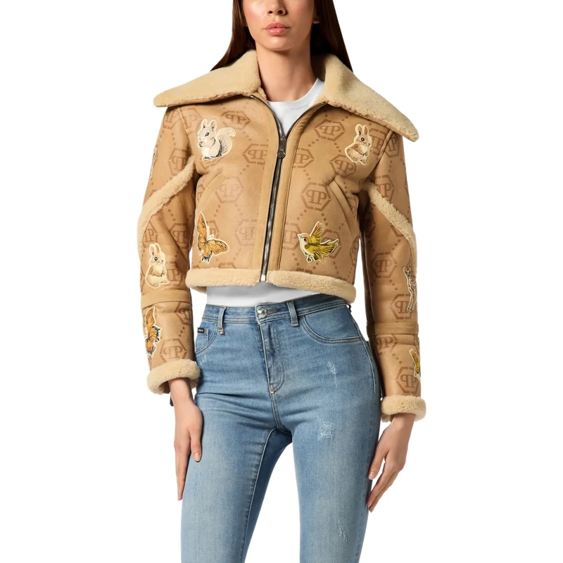 Philipp Plein Lederjacke Leather Jacket Monogram beige(Image 3)