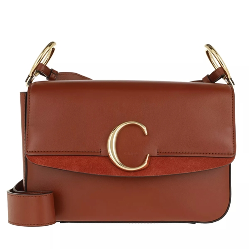 Chloé C Double Crossbody Bag Leather Sepia Brown Satchel
