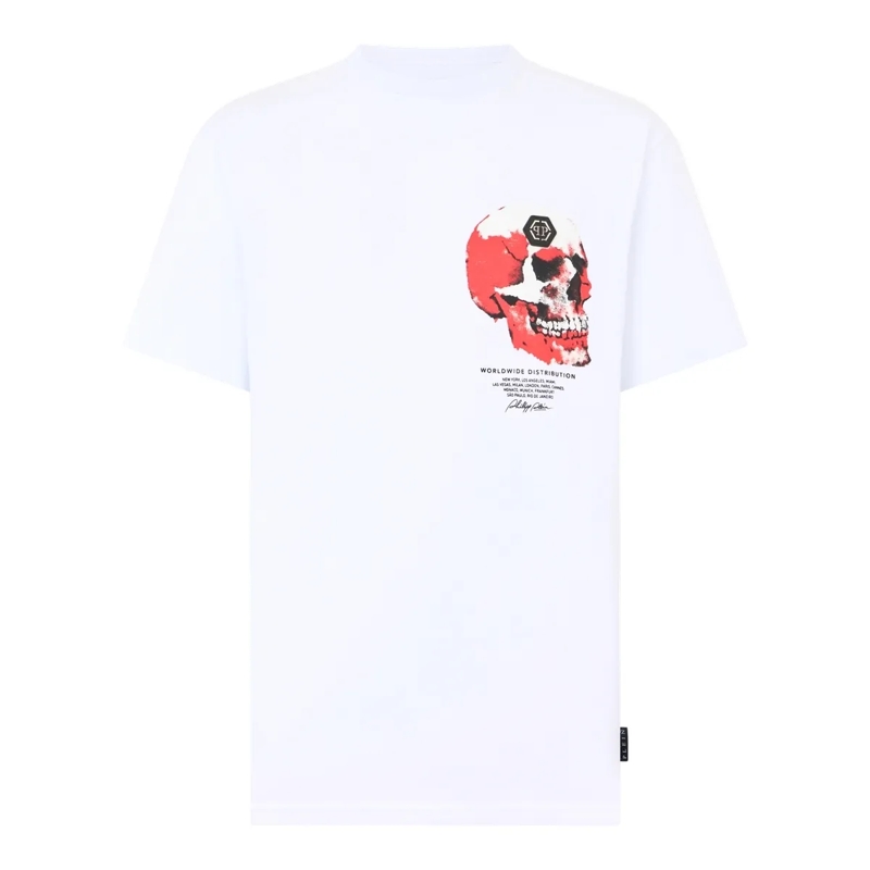 Philipp Plein T-Shirt Roundneck T-Shirt Puffy Red Skull Skull weiss