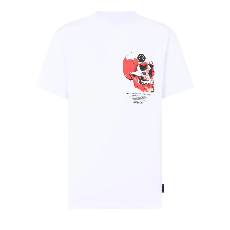 Philipp Plein T-Shirt Roundneck T-Shirt Puffy Red Skull Skull weiss