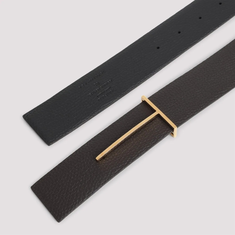 Tom Ford Riem Calf Leather Belt With Rectangle Gold-Tone Buckle Black