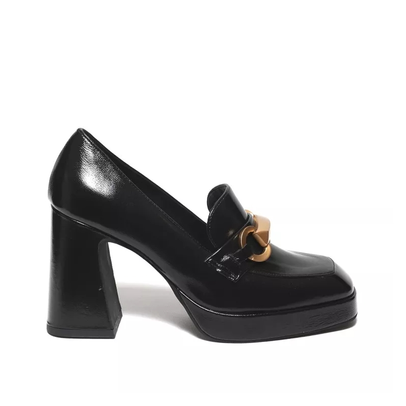 Chantal Loafer Black Moccasin With Gold Clamp Black
