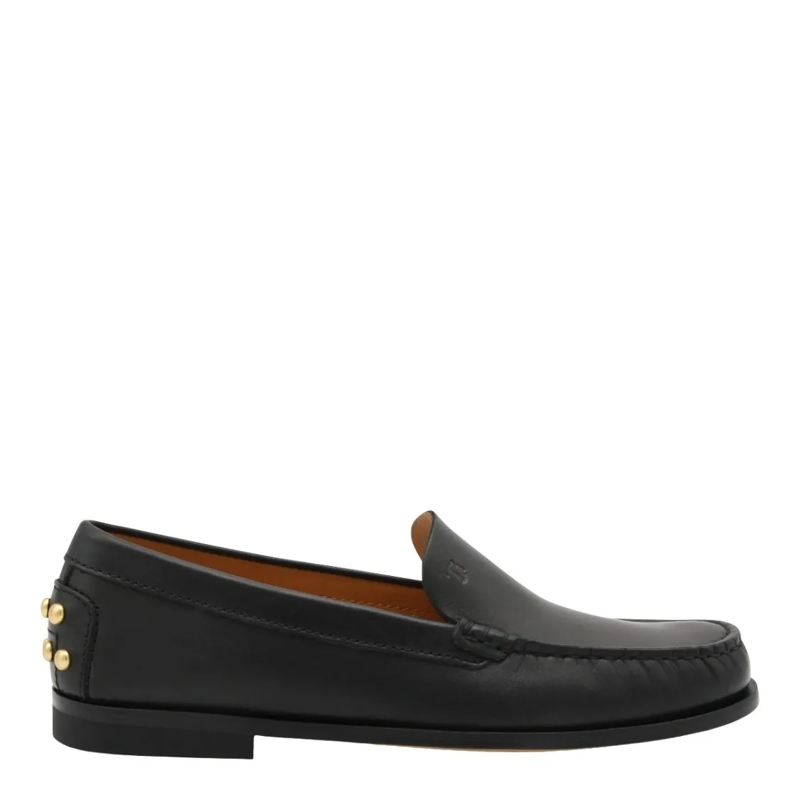 Tod's Ballerinas Moccasin-Style Black Flats With Decorative Gold St Black