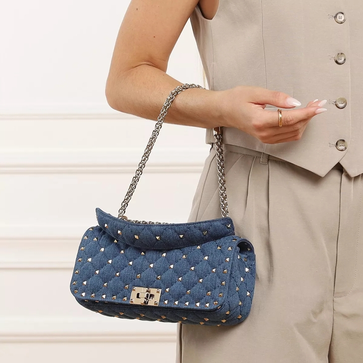 Valentino Garavani Rockstud Spike Shoulder Bag Denim Satchel