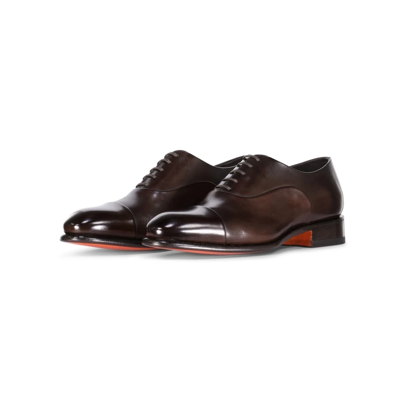 Santoni Chaussures à lacets Oxfords aus Leder in Antik-Optik braun