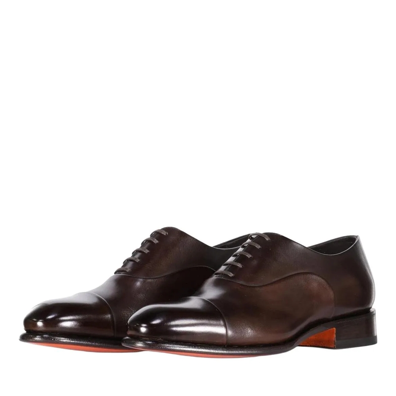 Santoni Schnürschuhe Oxfords aus Leder in Antik-Optik braun