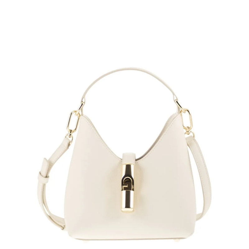 Furla Schultertasche Mini Trapezoidal Leather Hobo Bag With Iconic Hard Neutrals
