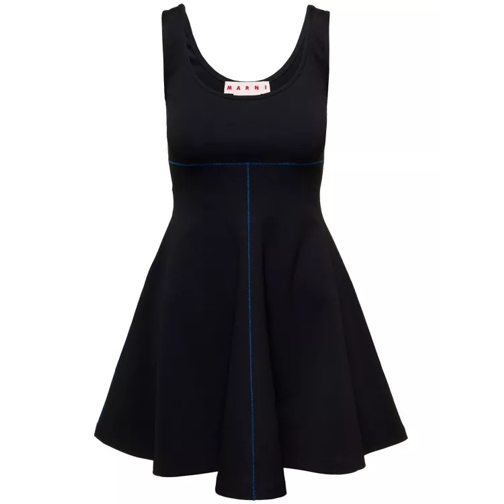 Marni Mini Black Flared Dress With Contrasting Stitching Black 