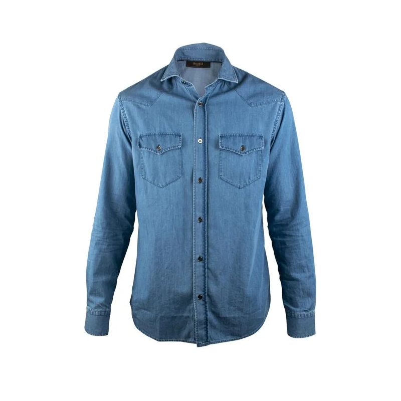 Moorer Overhemd Denim Shirt With Mother-Of-Pearl Button Closure Blue