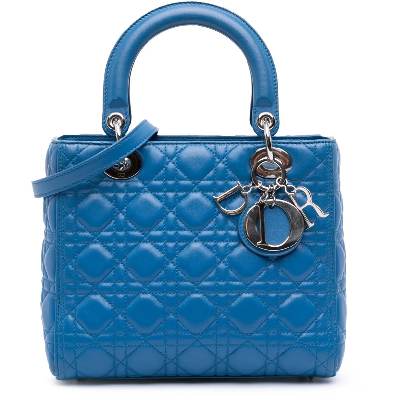Christian Dior Schultertasche Medium Lambskin Cannage Lady Dior blau