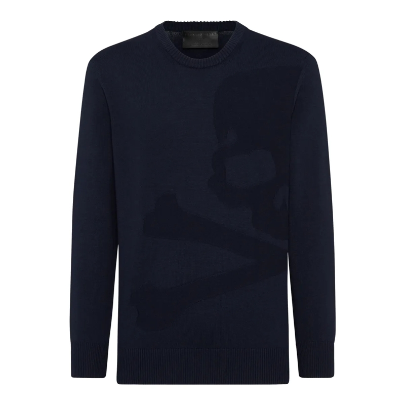 Philipp Plein  Rundhalspullover Skull&Bones dunkel-blau