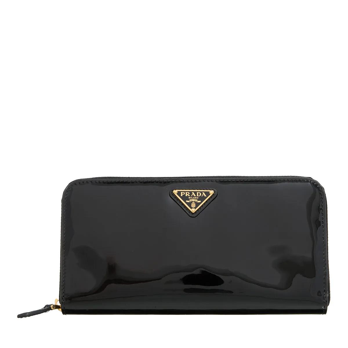 Prada Logo Plaque Zipped Wallet Nero Portemonnaie mit Zip Around ReiBverschluss