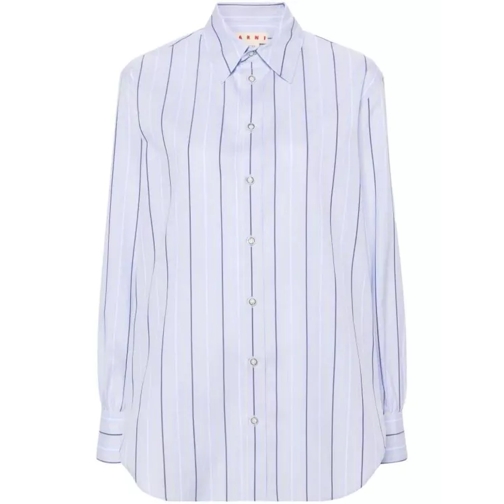 Marni Striped Straight-Collar Cotton Shirt Blue 