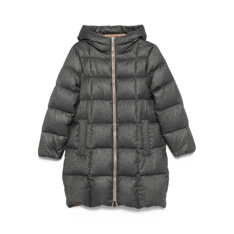 Peserico  Mid-Length Gray Padded Jacket With Hood Grey