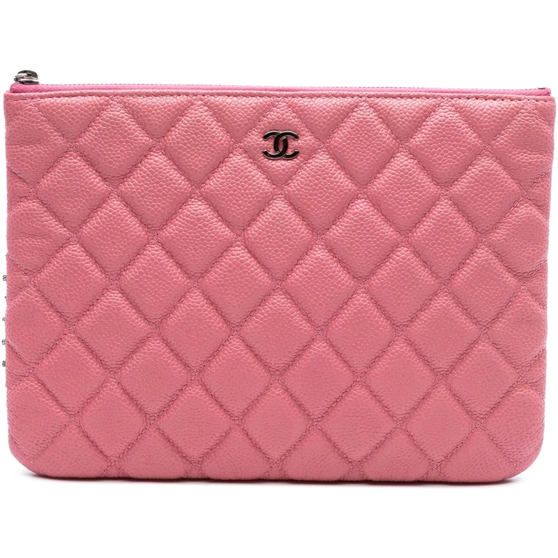 Chanel Pochette Small Quilted Caviar O Case Clutch rose
