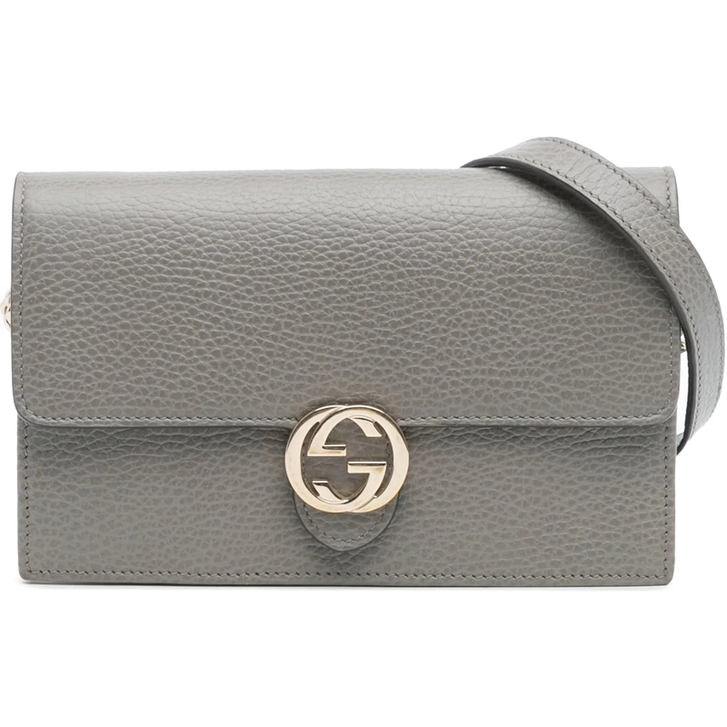 Gucci Sac à bandoulière Leather Interlocking G Dollar Wallet on Chain grau