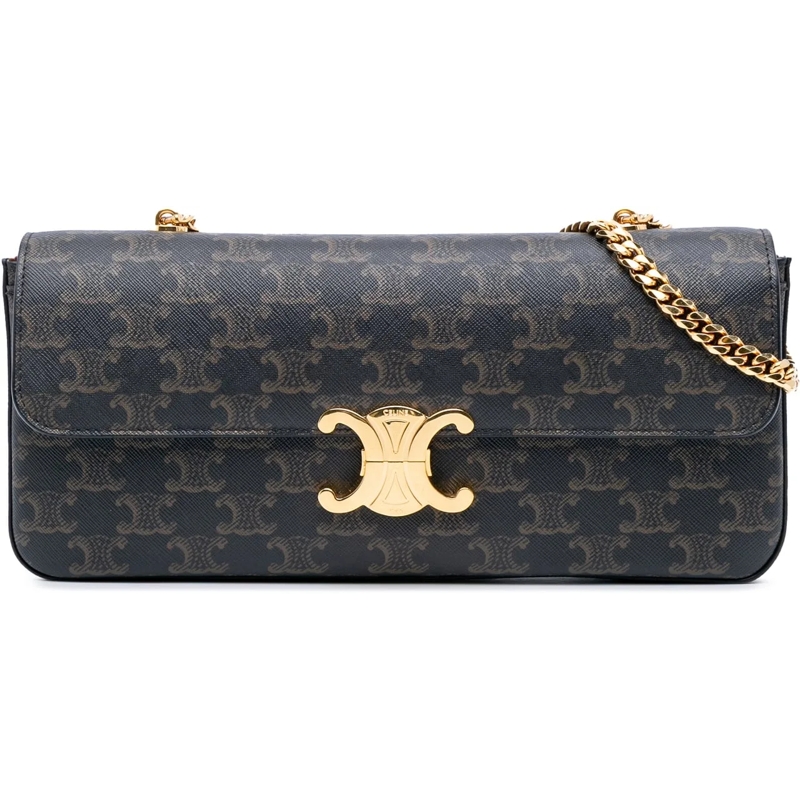 Celine Schultertasche Triomphe Coated Canvas Triomphe Chain Shoulder Bag braun