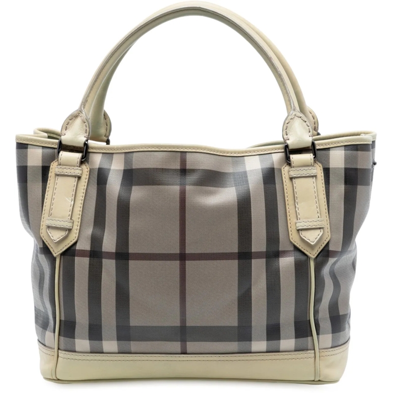 Burberry Tote Smoked Check Coated Canvas Handbag braun