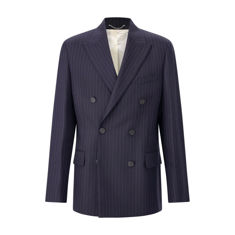 Golden Goose Blazer Blue Journey Double-Breasted Pinstriped Wool Jacke Dunkelblau