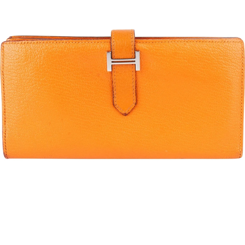 Hermès Geldbörse Hermes Orange Leather Bearn Soufflet Bifold Wallet orange