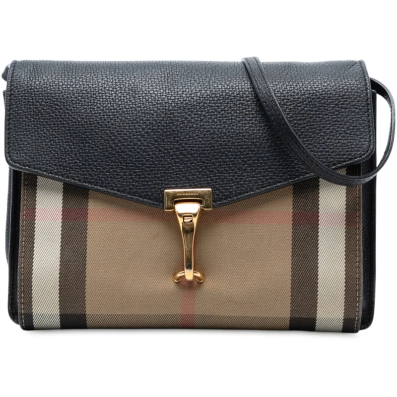 Burberry Schultertasche Small Leather and House Check Canvas Derby Macken  schwarz