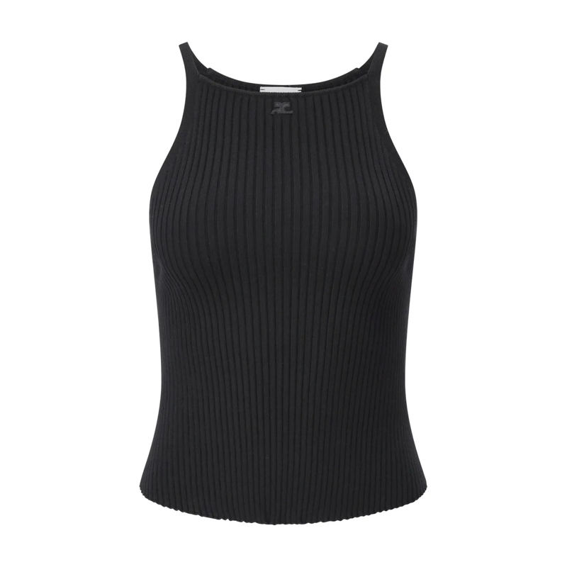 Courrèges Top Geripptes Top mit Logo Schwarz