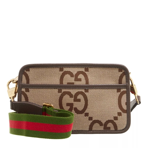 Gucci Crossbody Bag Jumbo GG Mini Bag Camel and Ebony GG Canvas