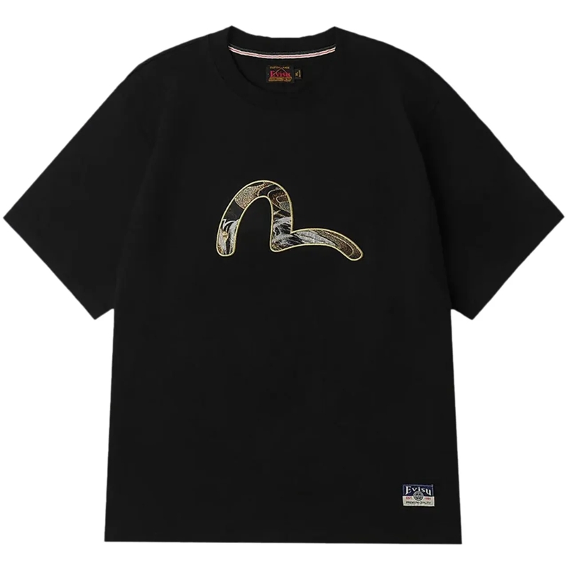 EVISU T-Shirt T-Shirt Seagull Brocade Applique Nera schwarz