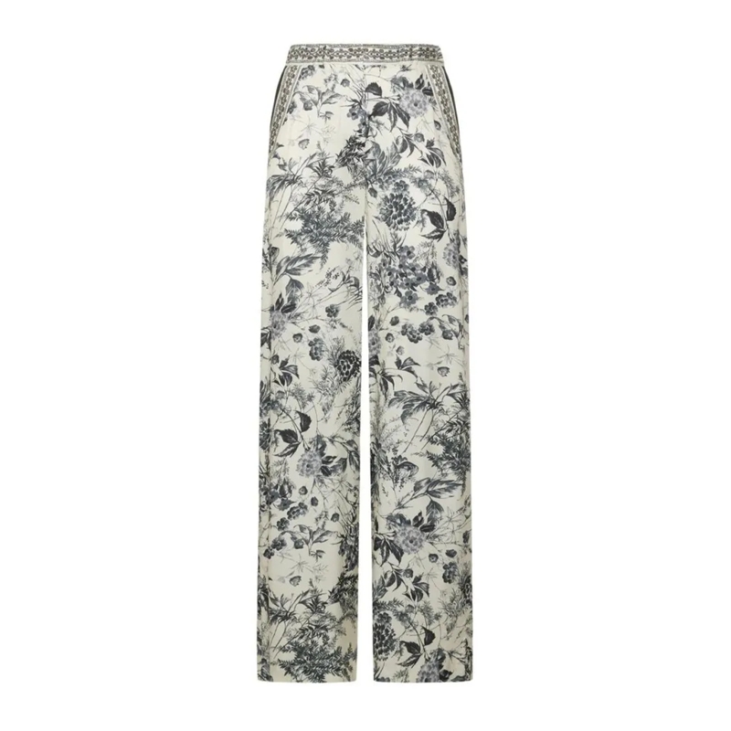 Simona Corsellini  Wide-Leg Trousers With Floral Print Grey
